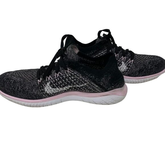 Nike Free Rn Flyknit 2018 Womens Black White Pink Foam 942839 007 Preowned - Picture 4 of 11